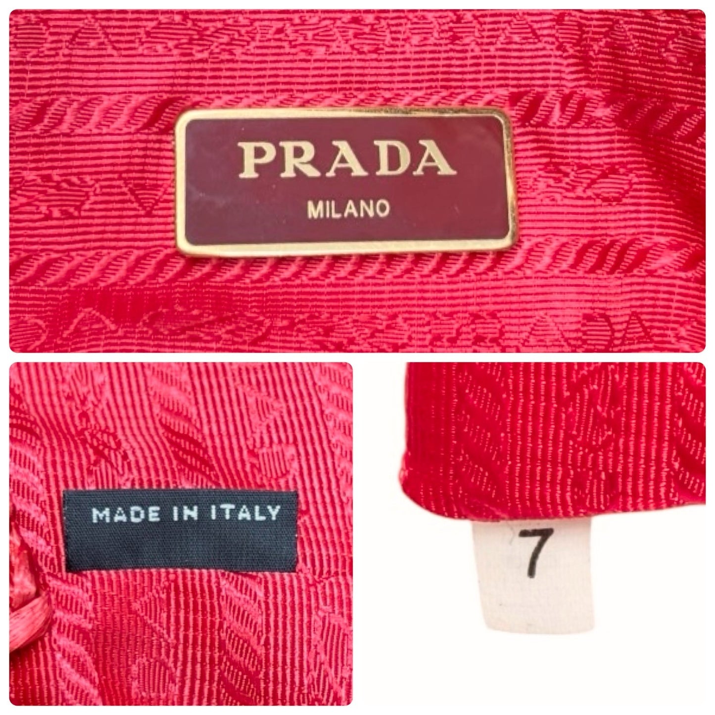 PRADA Vintage Triangle Logo Raffia Canapa Tote Bag Brown Red Crochet 902049