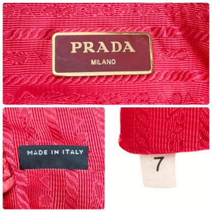 PRADA Vintage Triangle Logo Raffia Canapa Tote Bag Brown Red Crochet 902049