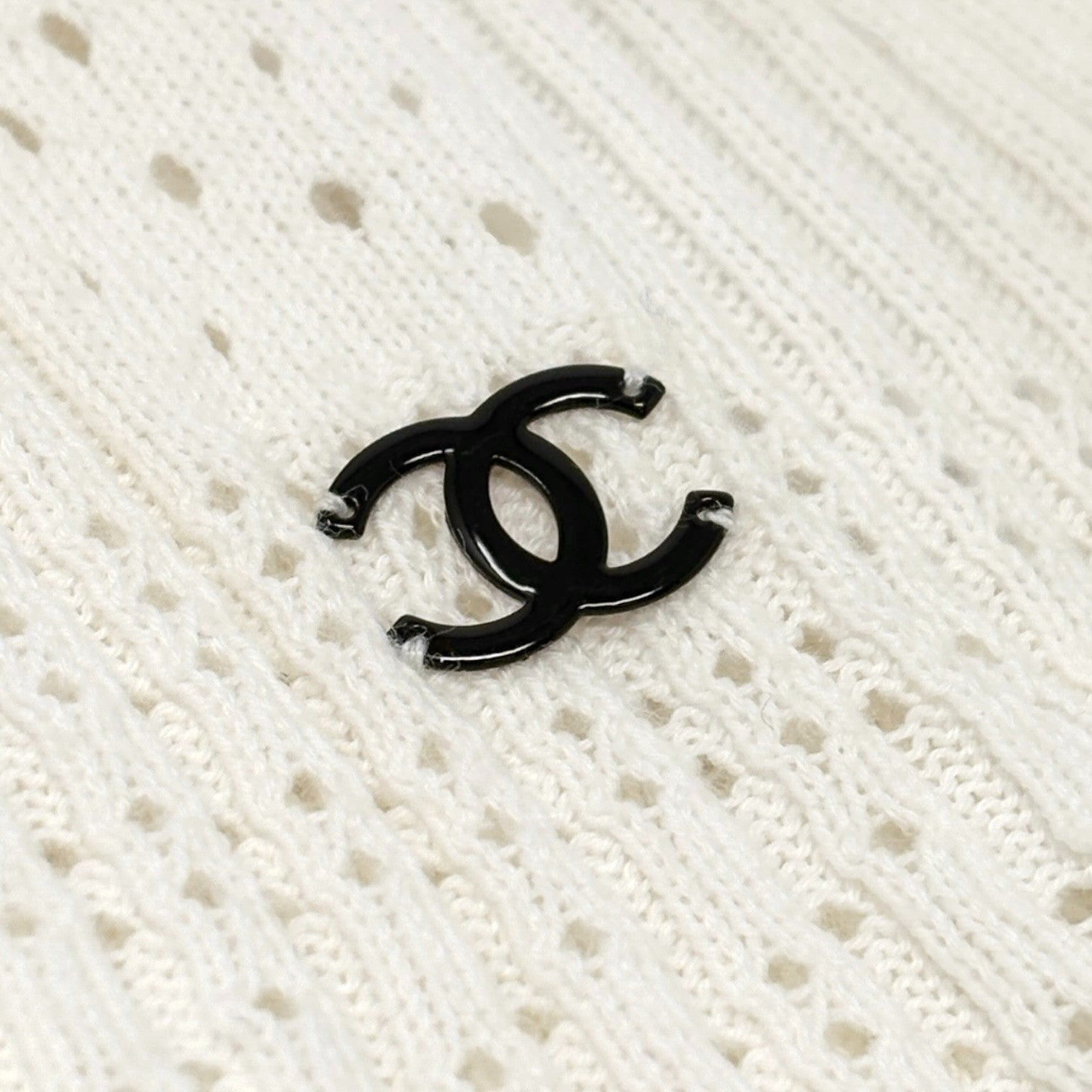 CHANEL Vintage 05C CC Logo Ribbed Knit Ribbon T-shirts Top #38 White Black