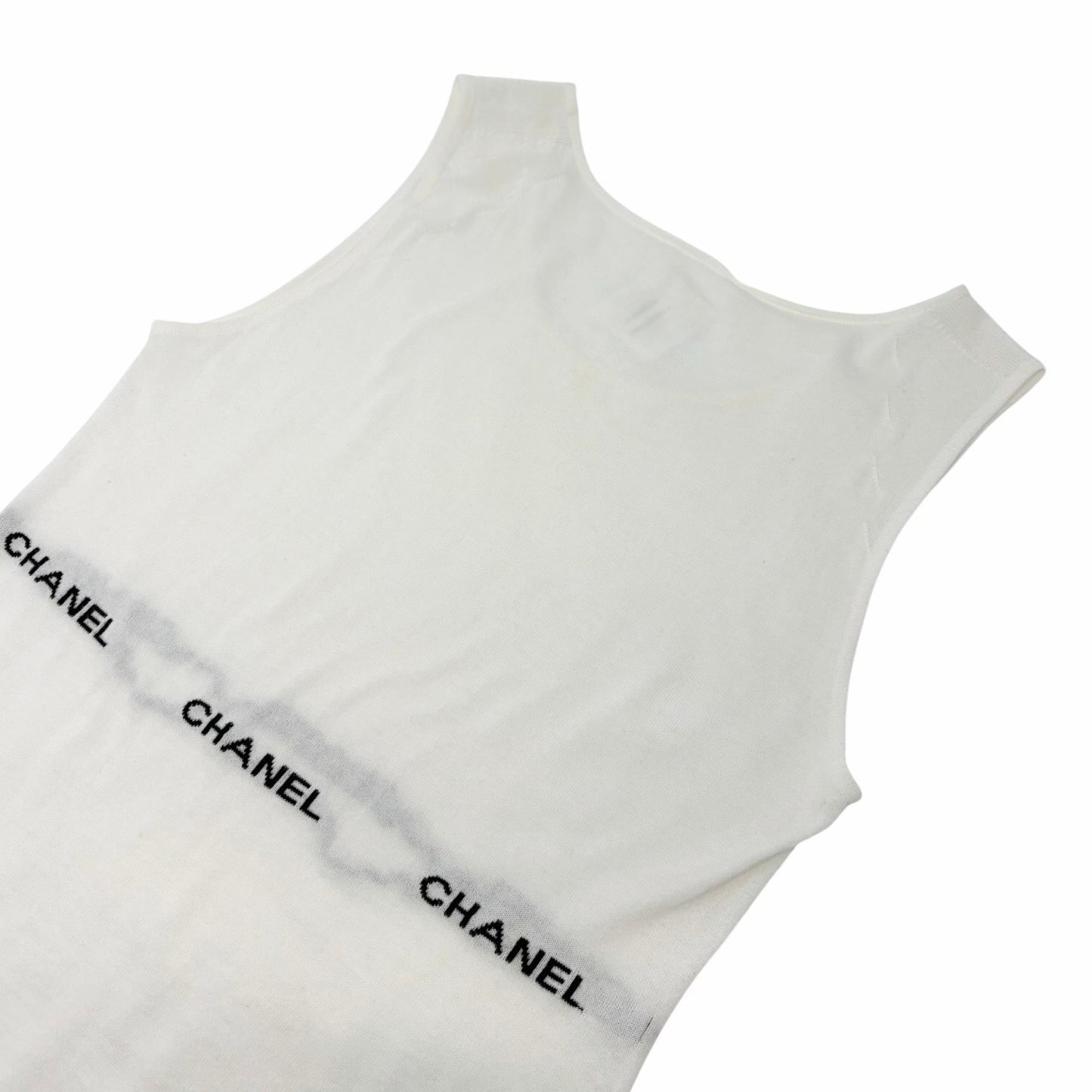 CHANEL Vintage 04P Logo Letter Knit Tank Top #38 White Black Cotton 902554