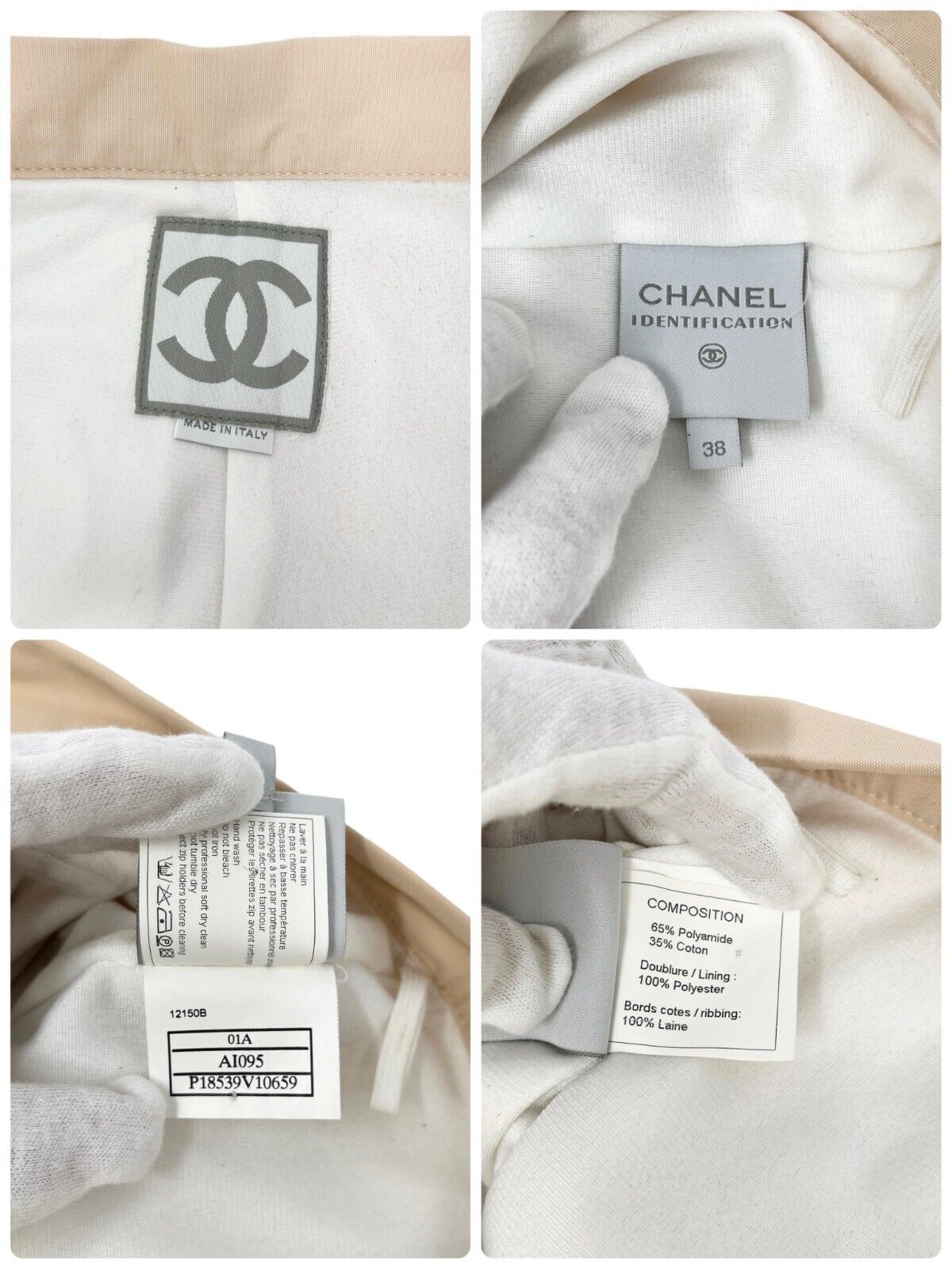 CHANEL Vintage 01A Coco Mark Logo Pants #38 Light Beige Silver Zip RankAB