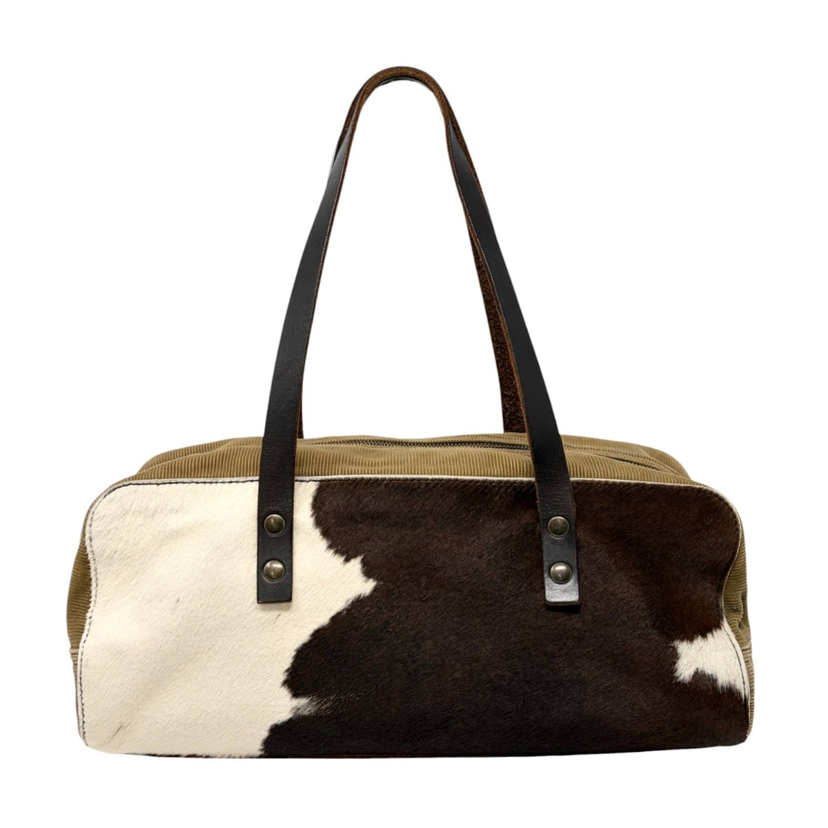 miu miu Vintage Pony Calf Hair Shoulder Bag Brown White Corduroy 902373