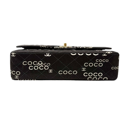 CHANEL Vintage CC Logo Print Turnlock Quilted Chain Shoulder Bag Black 901823