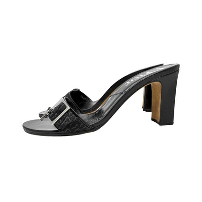 Christian Dior Vintage Trotter Monogram Sandals Heels #37 Black Silver 902027