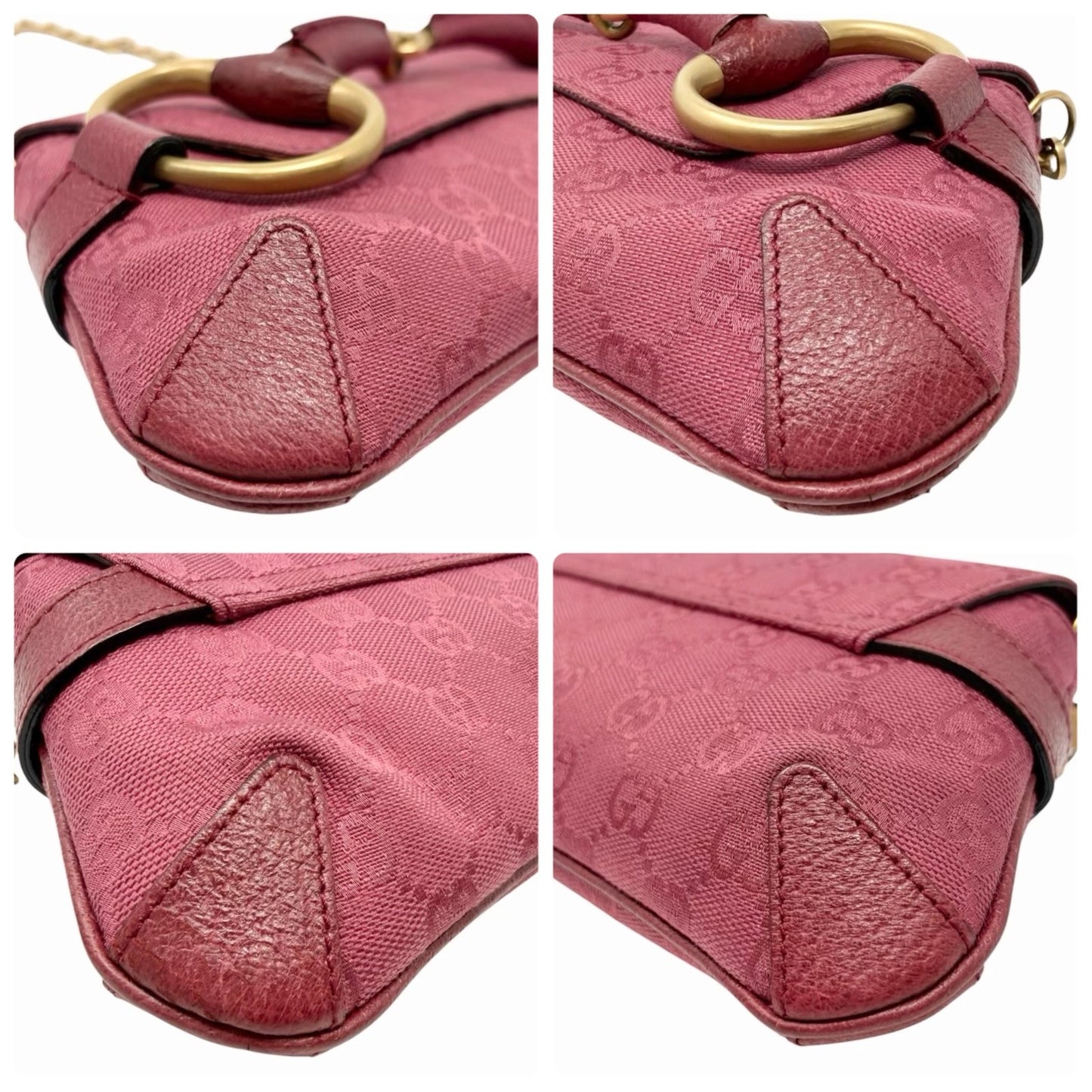 GUCCI Vintage GG Monogram Horsebit Chain Shoulder Bag Pochette Pink 901801