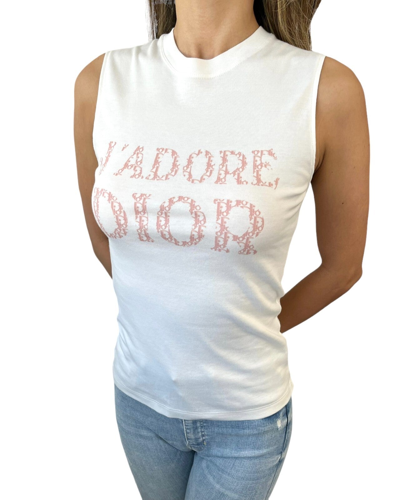 Christian Dior Vintage 2004 Trotter Monogram J'ADORE Logo Tank Top #38 White