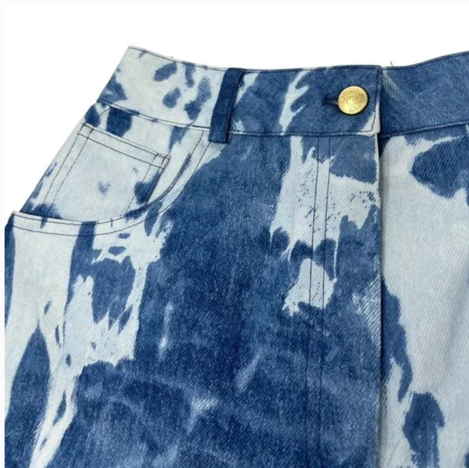 Christian Dior Vintage 2000 Galliano Jacket Pants Set #38 Tie-Dye Blue Gold