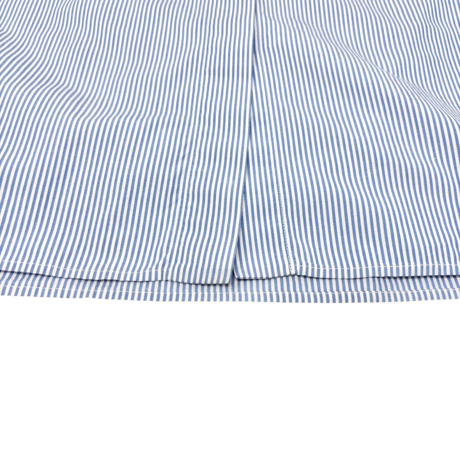 CHANEL Vintage 99P CC Logo Shirt Top #40 Button Up Stripe Blue Short Sleeve