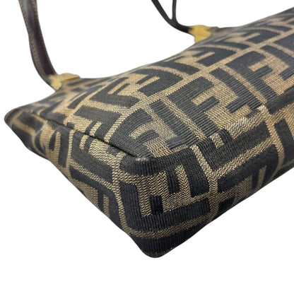 FENDI Vintage FF Zucca Monogram Canvas Shoulder Bag Brown Gold Leather 902063