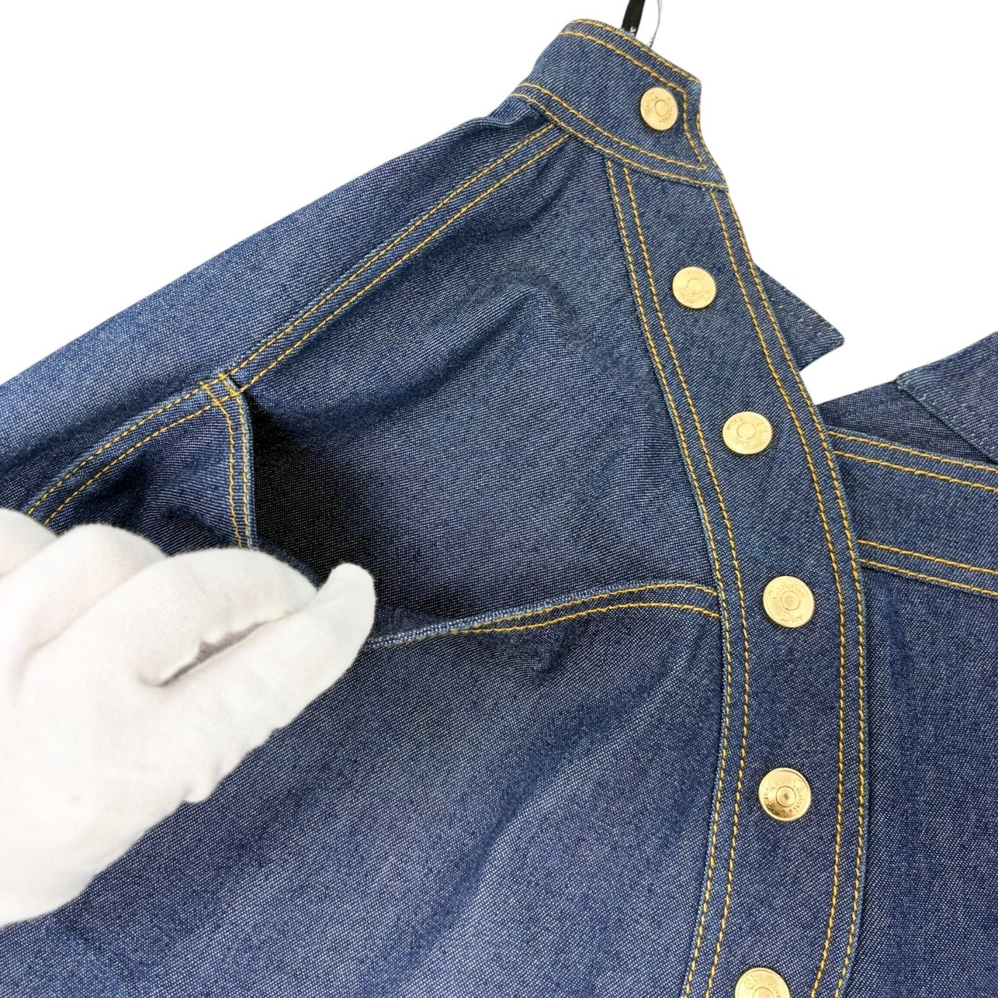 Christian Dior Vintage 2000 Asymmetry Denim Skirt #36 Blue Button Gold 901979