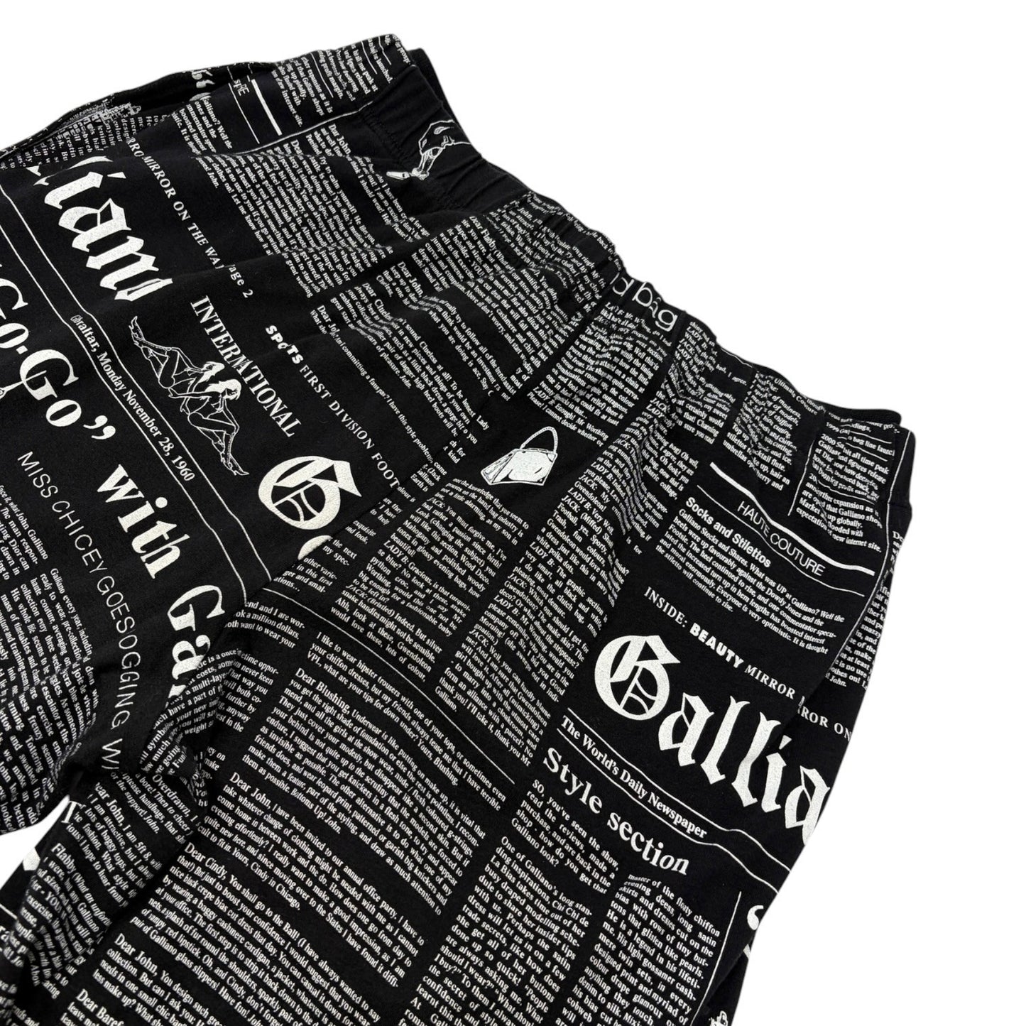 John Galliano Vintage Newspaper Print Hoodie Top Pants Set #XS Black 902549
