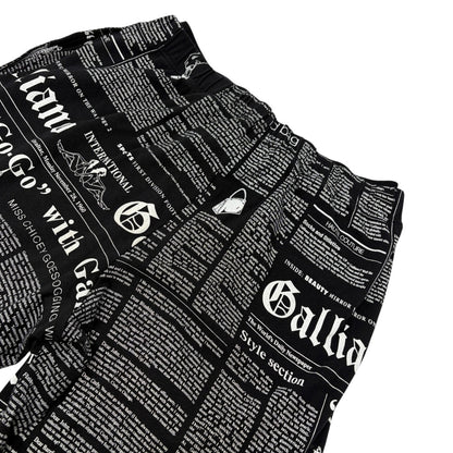 John Galliano Vintage Newspaper Print Hoodie Top Pants Set #XS Black 902549
