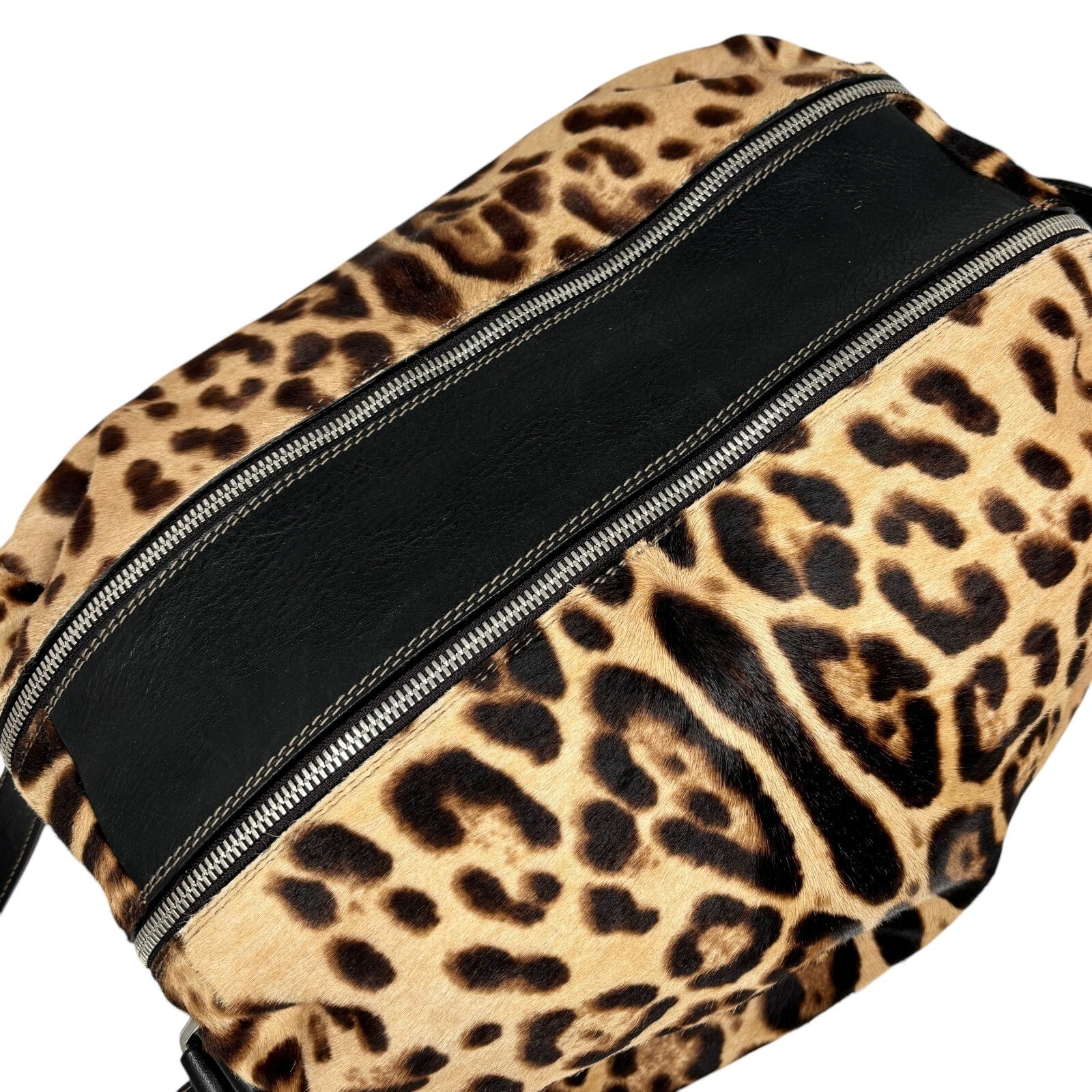 DOLCE&GABBANA Vintage DG Logo Leopard Tote Bag Brown Black Calf Hair Leather