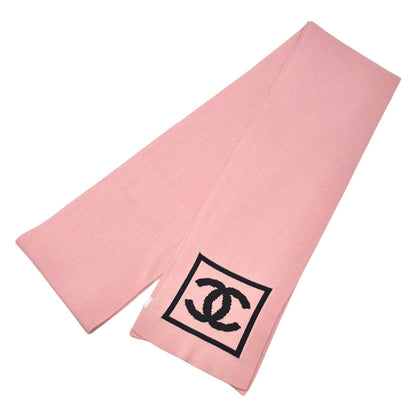 CHANEL Sport Vintage CC Logo Knit Scarf Stole Pink Black Cotton 902918
