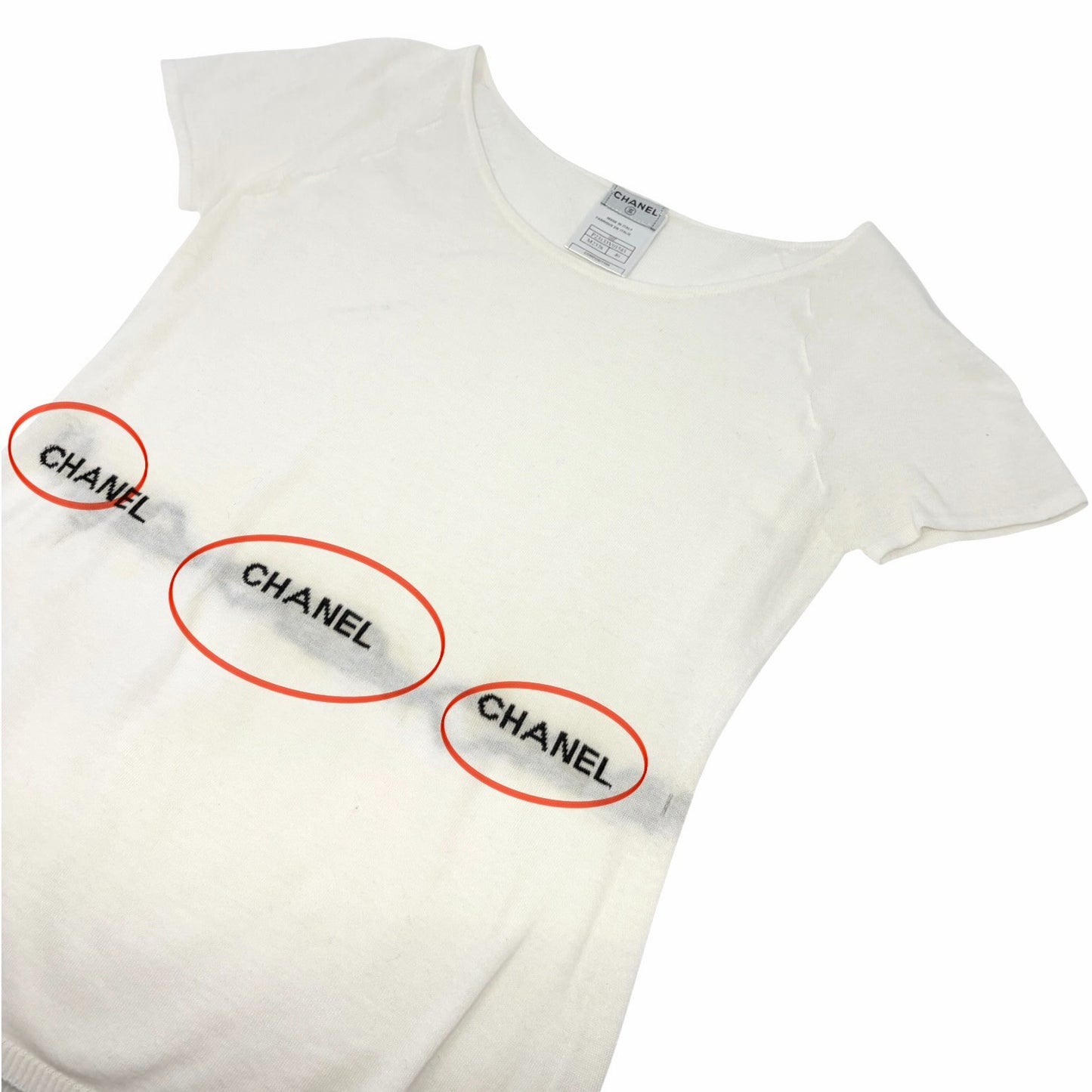 CHANEL Vintage 04P CC Logo T-Shirt Top #40 Short Sleeve White Black Cotton