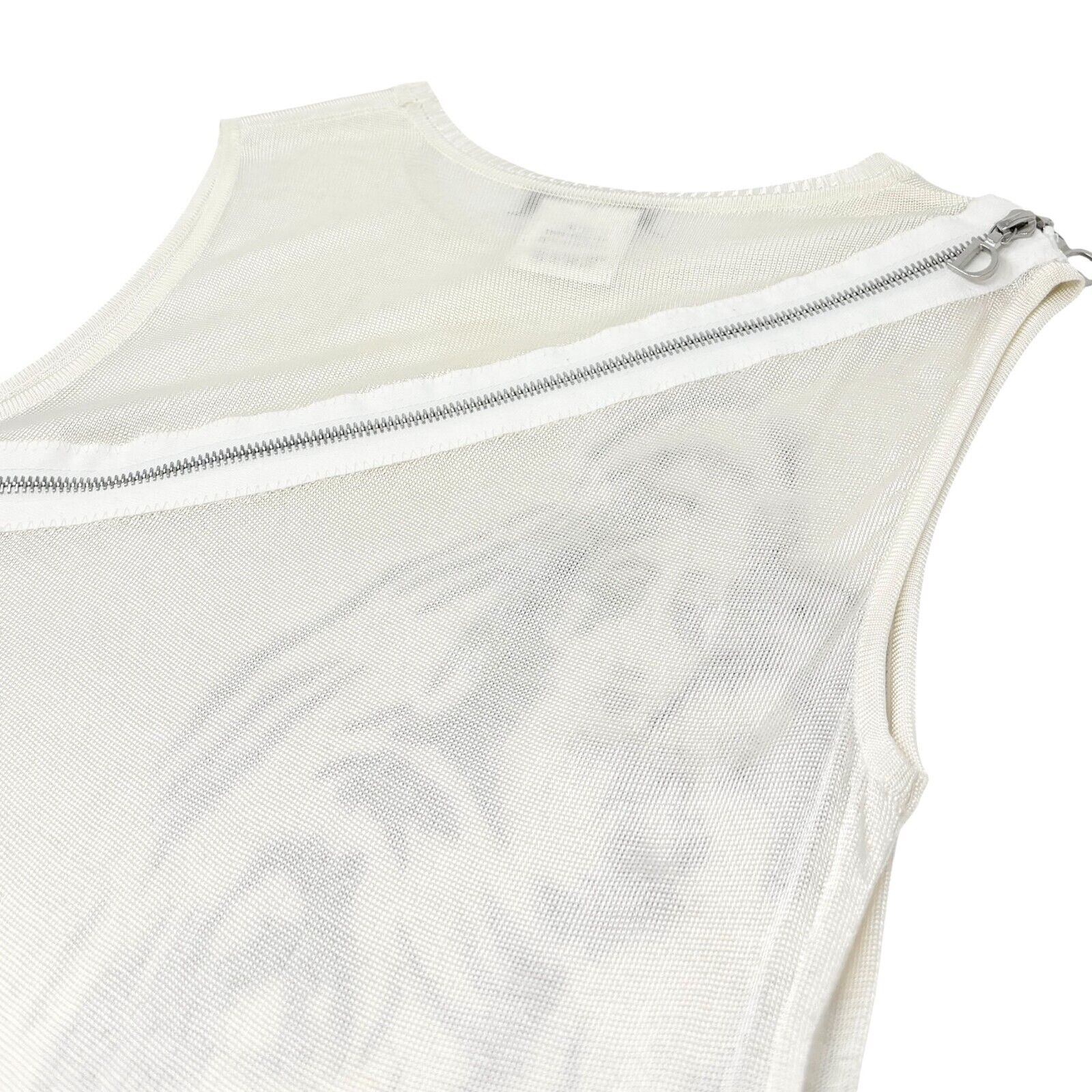 Christian Dior Vintage Zipped Tank Top #38 Sequins White Silver Viscose Rank AB