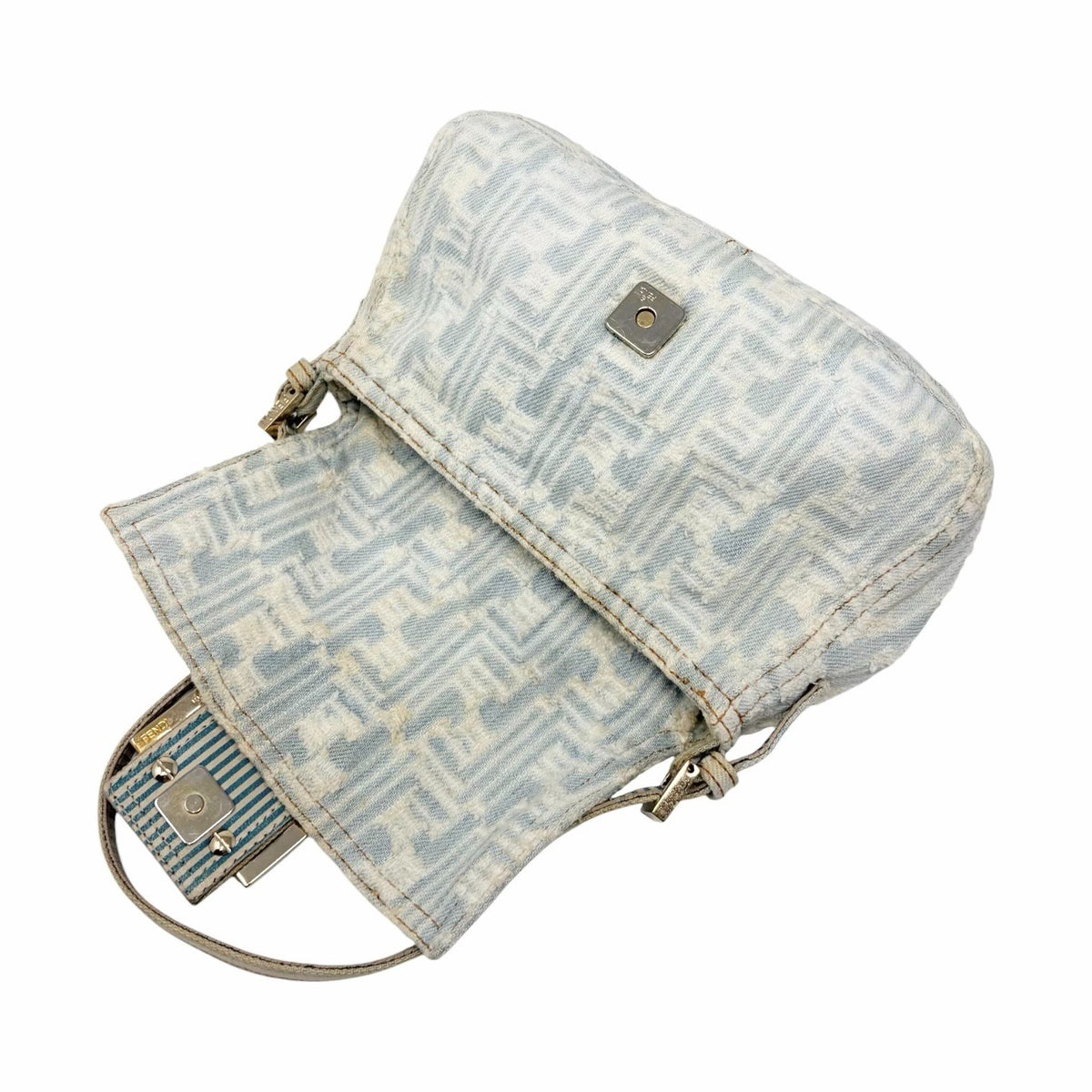 FENDI Vintage FF Zucca Monogram Denim Mamma Baguette Shoulder Bag Blue 902483