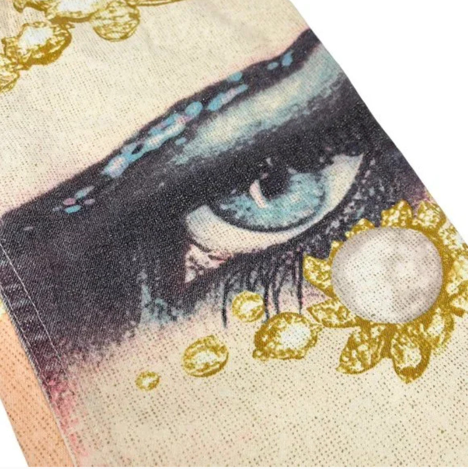 Roberto Cavalli Vintage Logo Jewel Print Pants #XS Glitter Orange Gold Cotton