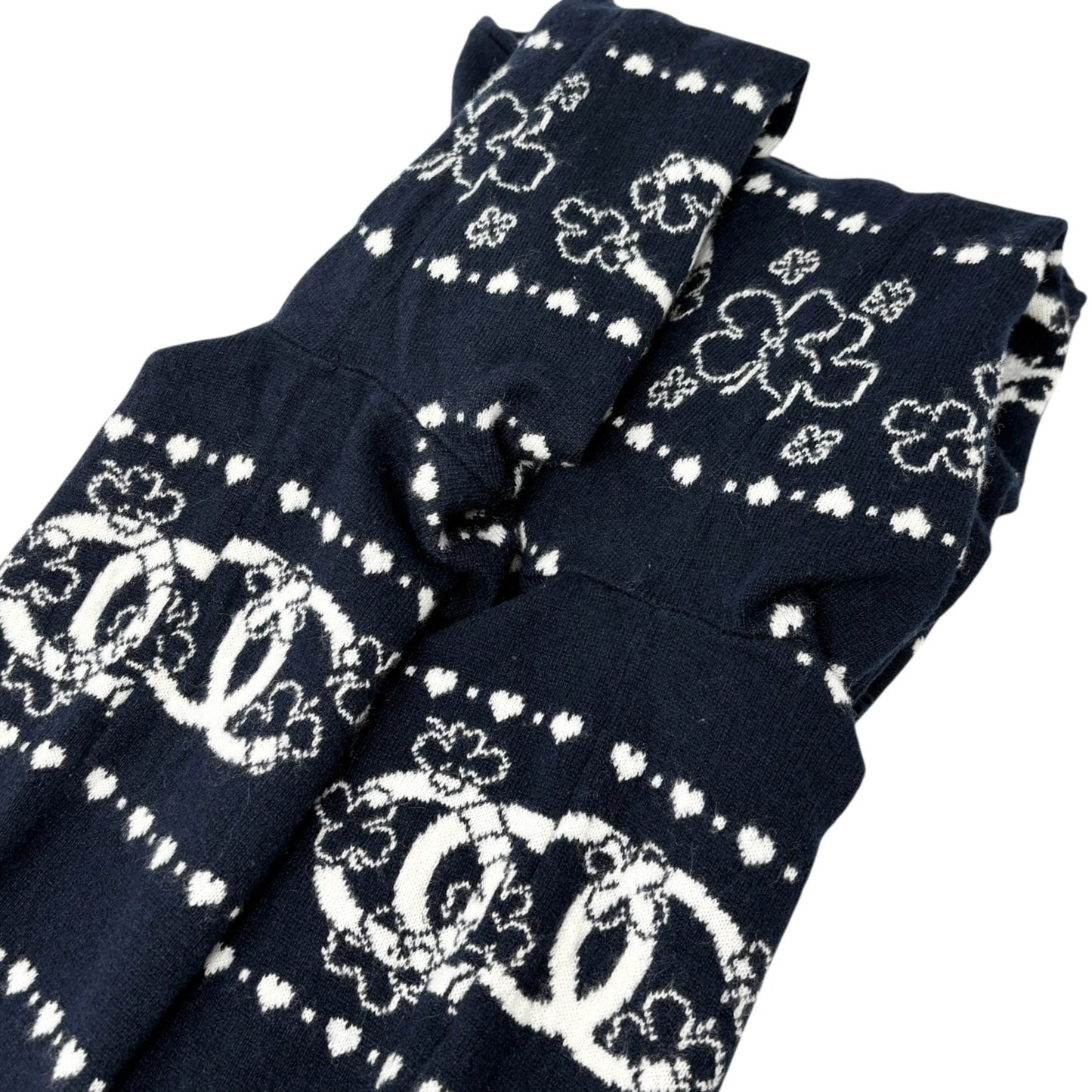 CHANEL Vintage P63037 CC Logo Cashmere Knit Sweater Top #46 Dark Blue Clover