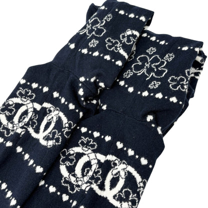 CHANEL Vintage P63037 CC Logo Cashmere Knit Sweater Top #46 Dark Blue Clover
