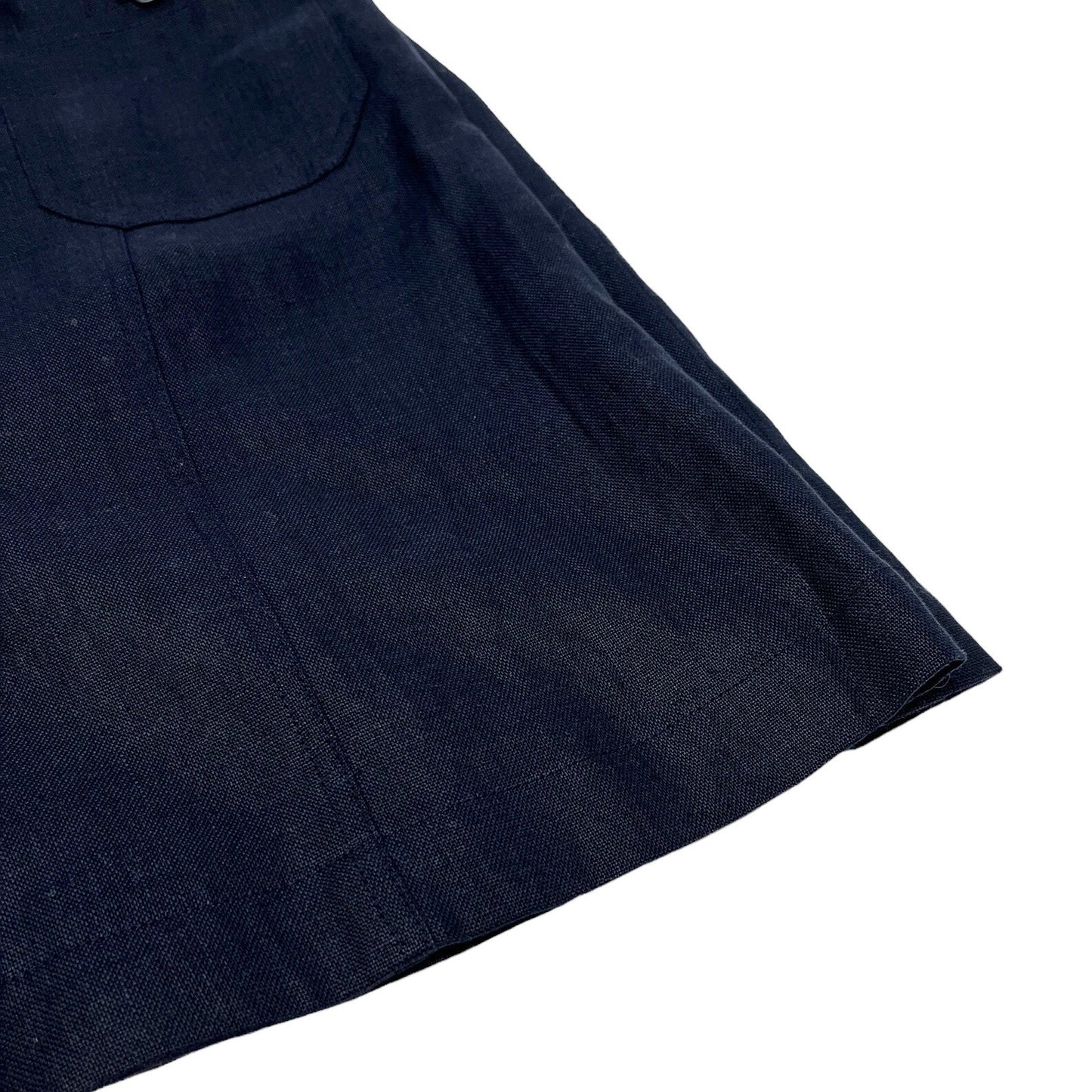 CHANEL Vintage CC Mark Button Linen Jacket Skirt Set #40 Dark Blue Rank AB+