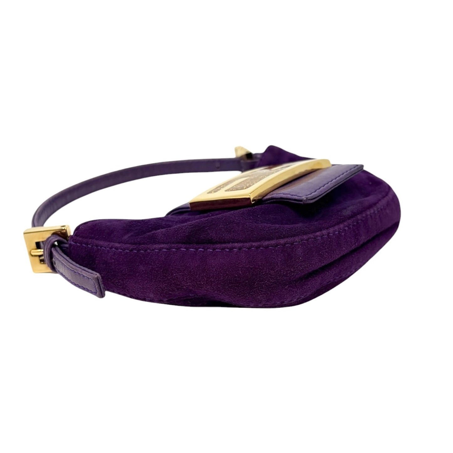 FENDI Vintage FF Logo Micro Croissant Suede Pochette Mini Bag Purple Glitter