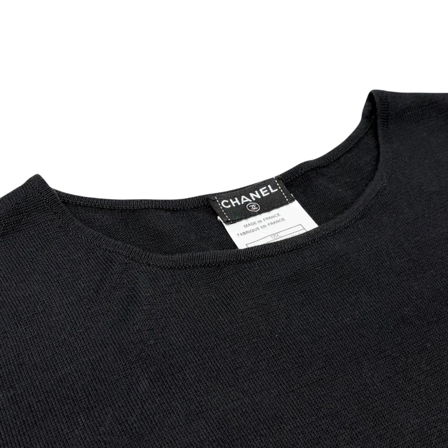 CHANEL Vintage 05C CC Logo Knit Top T-shirt #36 Black Cotton 902017