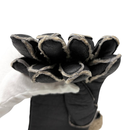 CHANEL Vintage Big CC Logo Shearling Trim Leather Gloves #7 Brown 901931