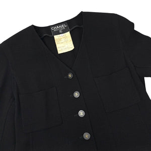 CHANEL Vintage 94A CC Logo Long Sleeve Dress #42 One-piece Black Wool Button