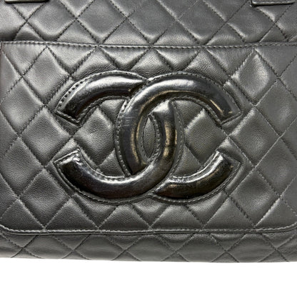 CHANEL Vintage Bic CC Logo Quilted Leather Hand Tote Bag Black Gold 902274