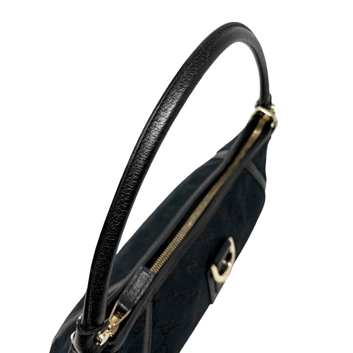 GUCCI Vintage GG Monogram Logo Abbey Bag Zip Black Gold Canvas Leather 902815