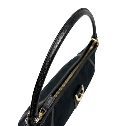 GUCCI Vintage GG Monogram Logo Abbey Bag Zip Black Gold Canvas Leather 902815