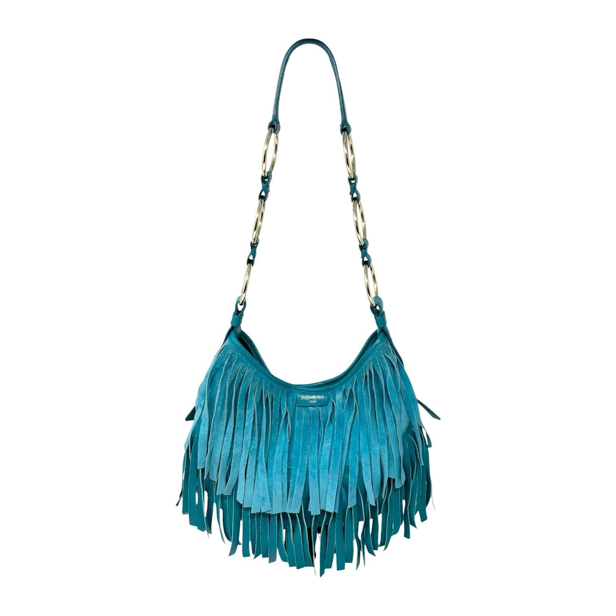Yves Saint Laurent Vintage Rive Gauche Fringe Boheme Shoulder Bag Blue 902913