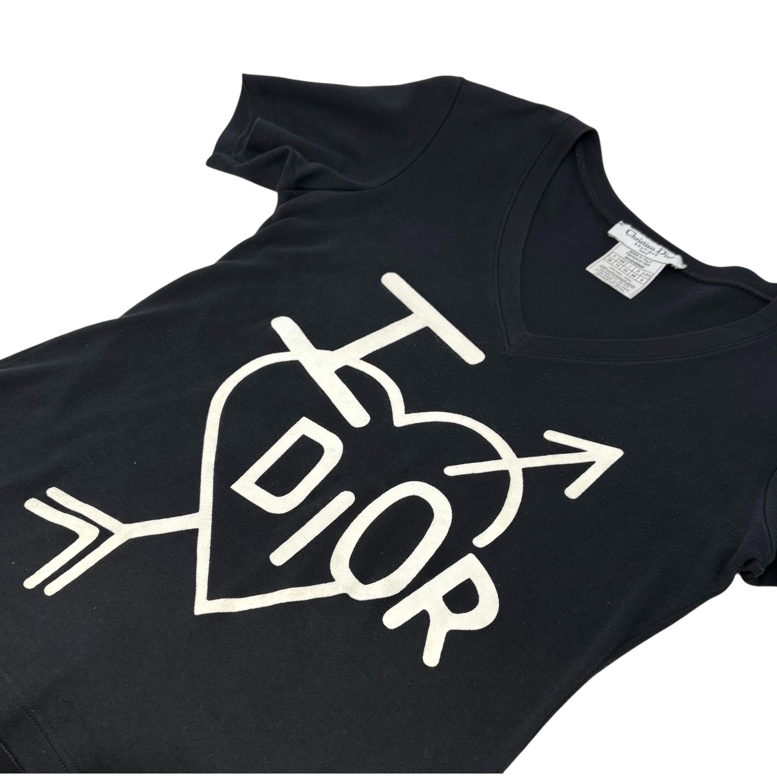 Christian Dior Vintage I Love Heart Big Logo T-shirt #38 Cotton Black White