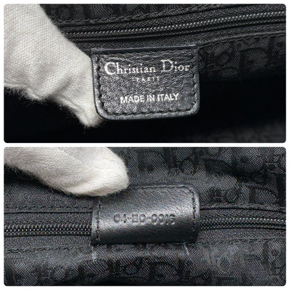 Christian Dior Vintage Logo Charm Shoulder Bag Black Silver Leather 901869