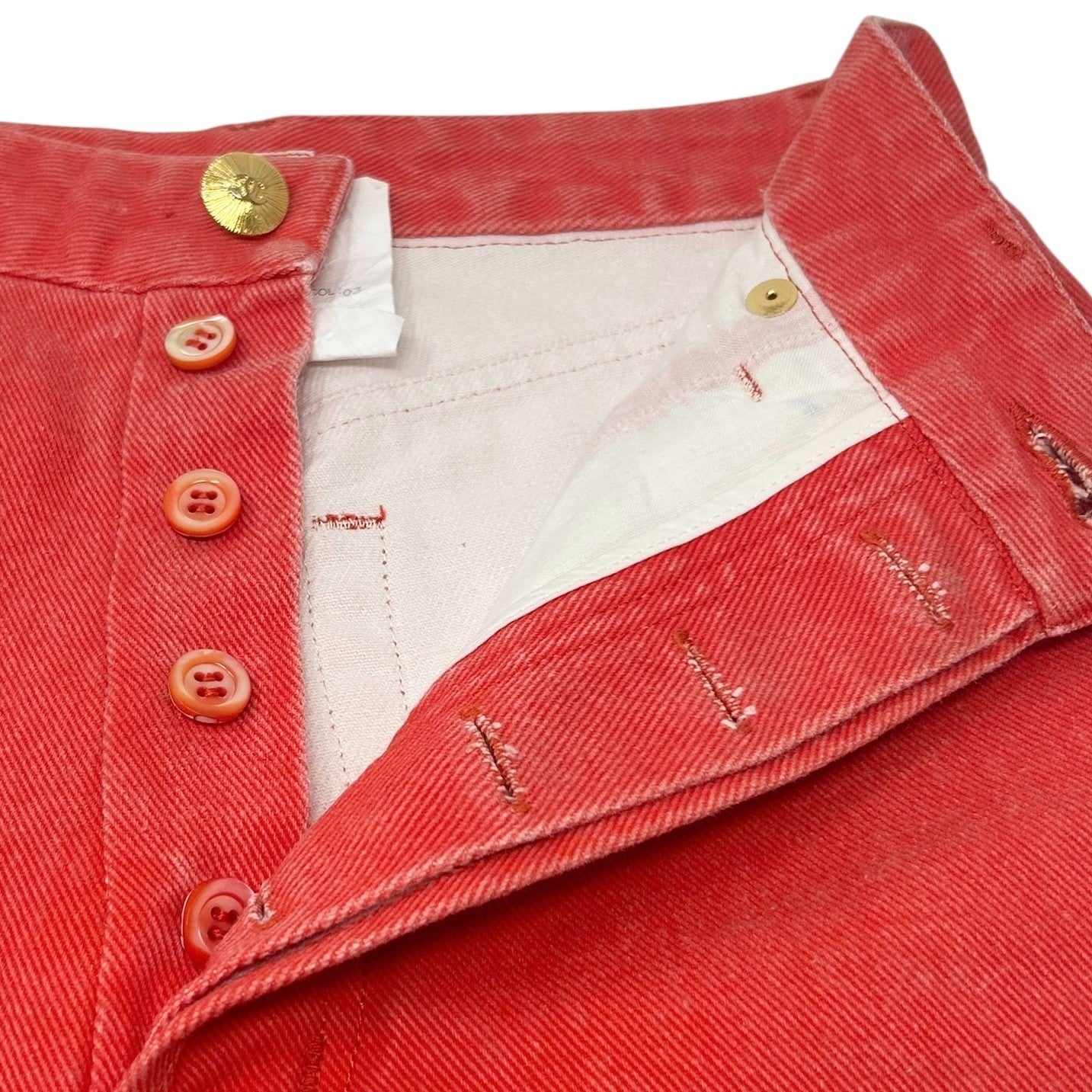 CHANEL Vintage CC Mark Logo Half Pants #36 Red Gold Cotton Button Stitch