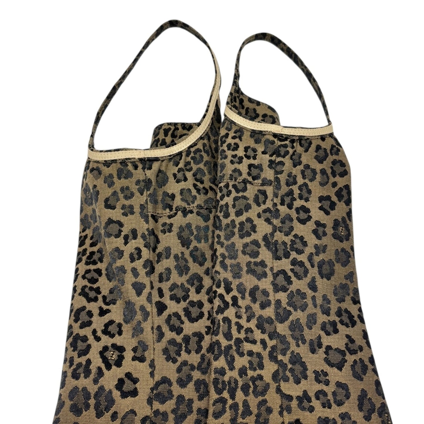 FENDI Vintage FF Logo Leopard Mini Dress One-piece #42 Brown Black Sleeveless