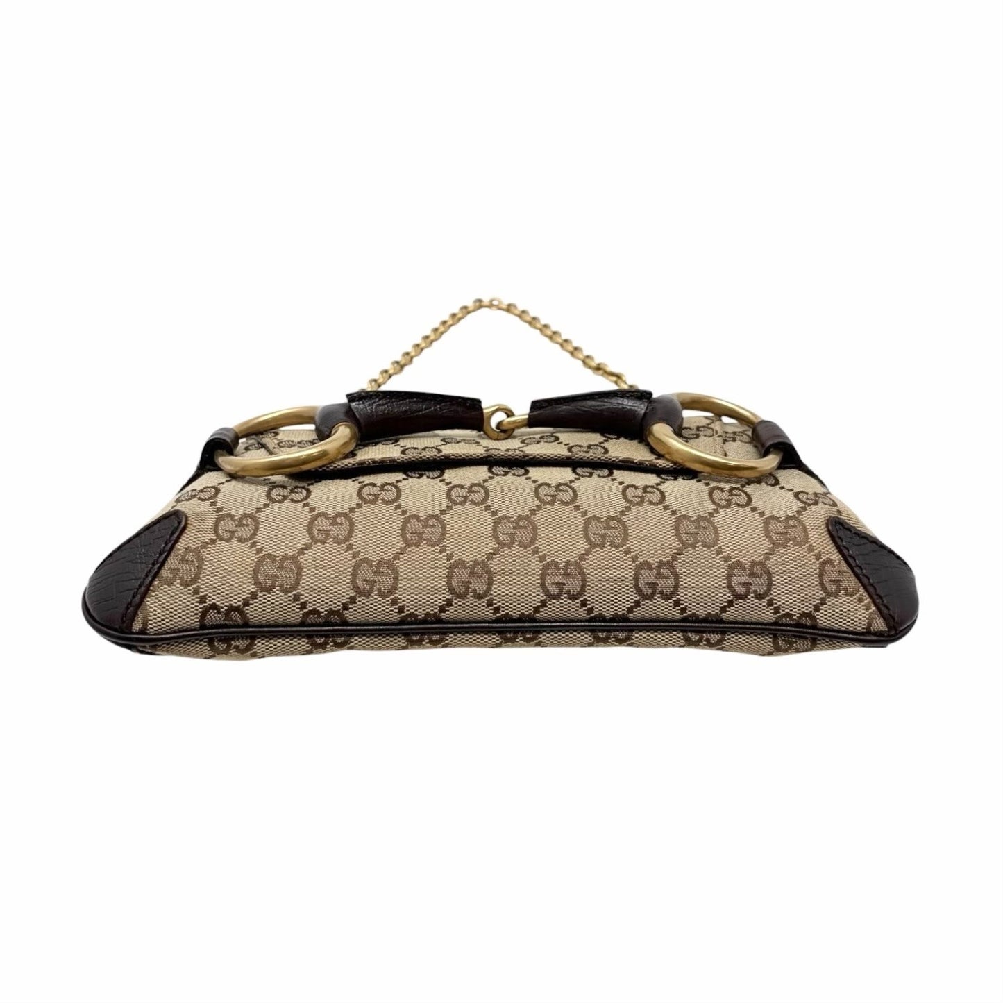 GUCCI Vintage GG Monogram Logo Horsebit Shoulder Bag Brown Gold Canvas 902099
