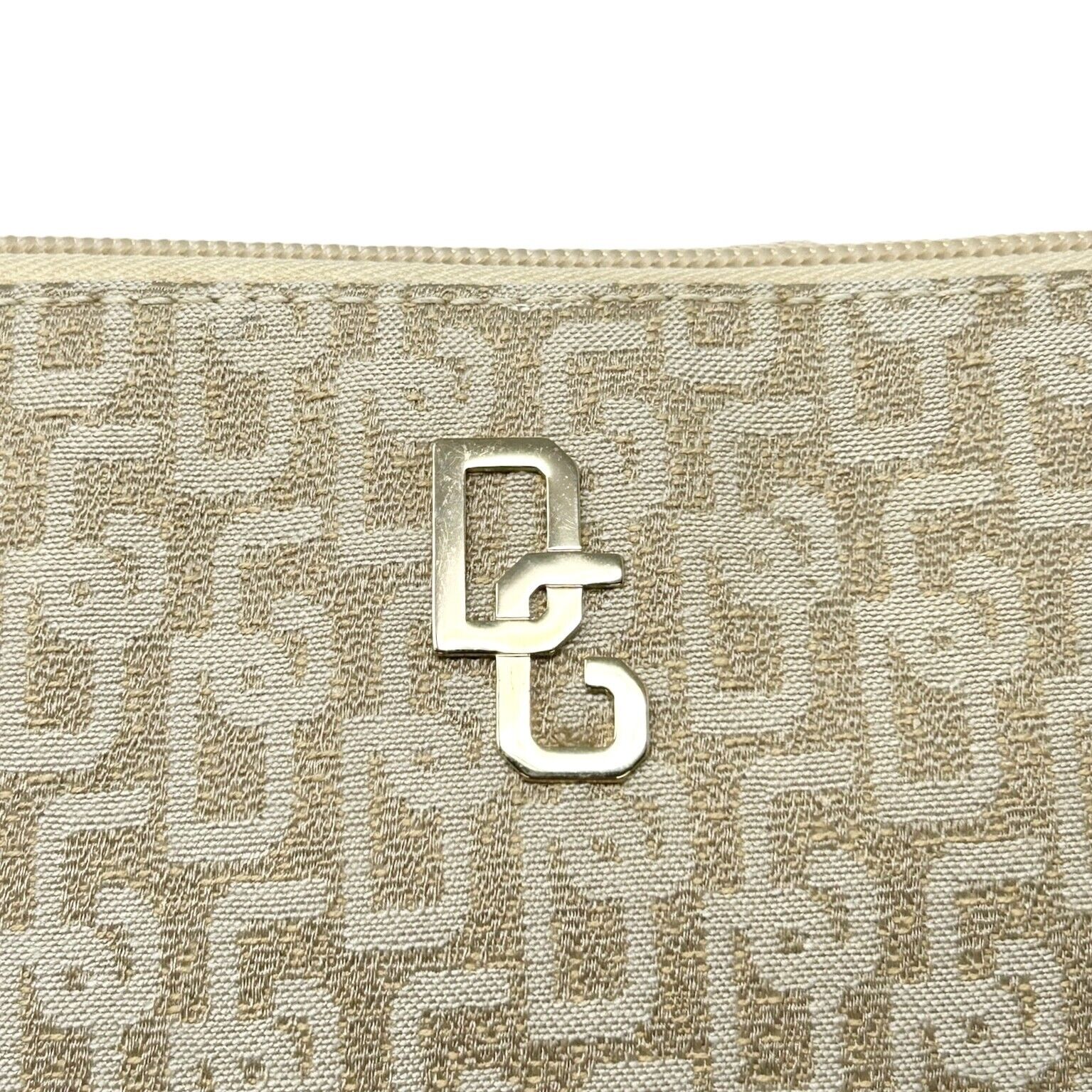 DOLCE&GABBANA Vintage DG Monogram Pochette Shoulder Bag Beige Cotton RankAB+