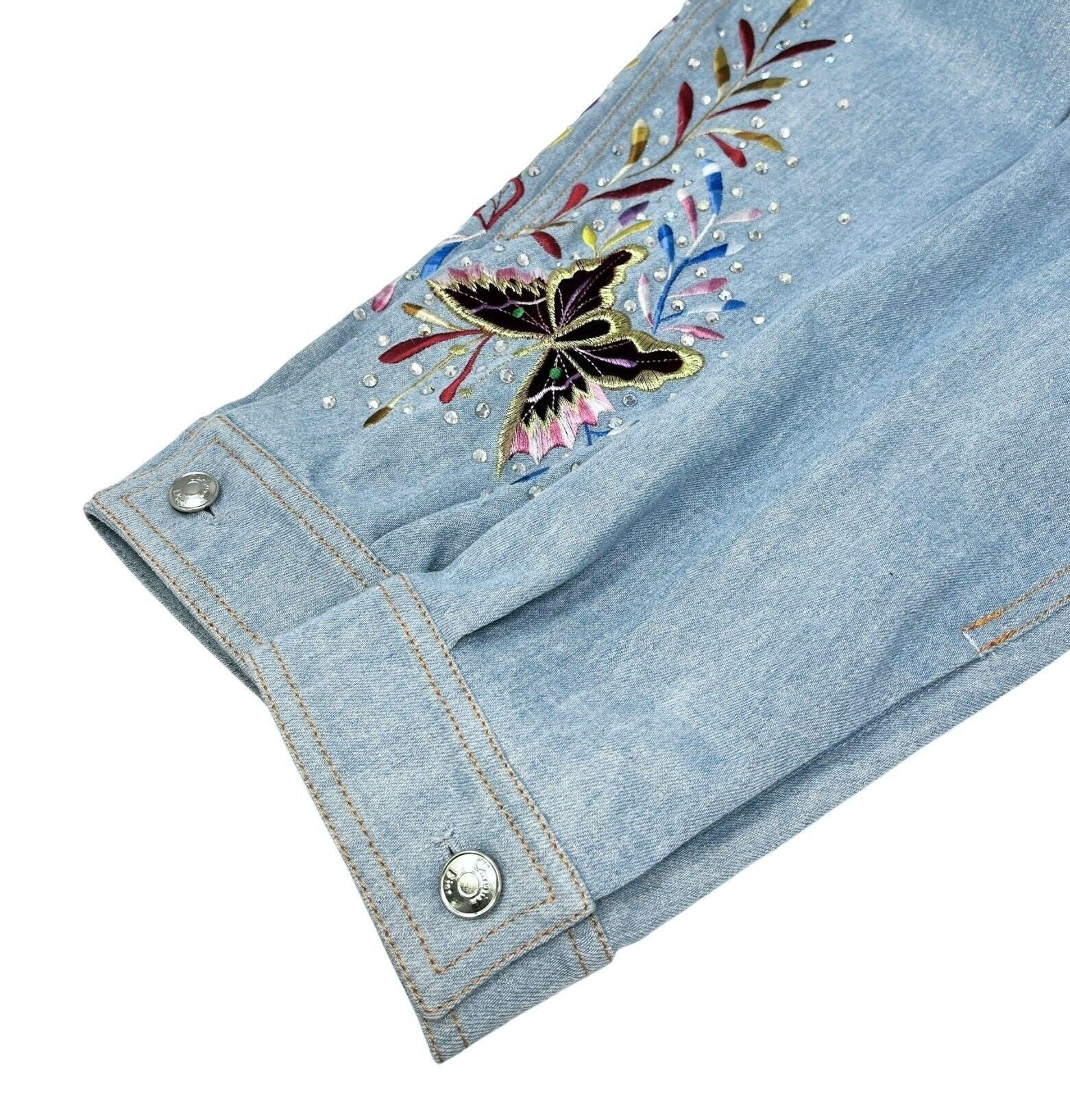 Christian Dior Vintage 2002 Denim Jacket #38 Embroidery Rhinestone Glitter Blue