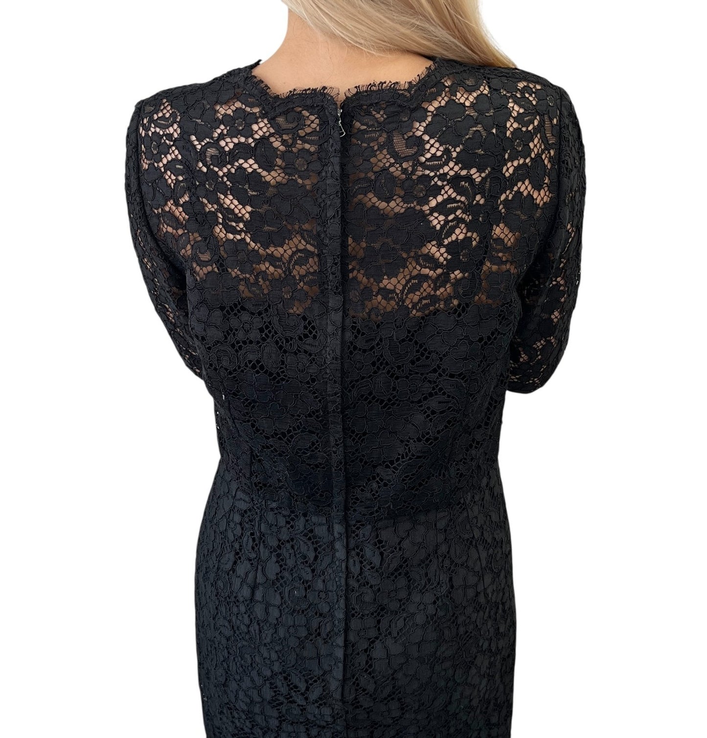 DOLCE&GABBANA Vintage Midi Floral Lace Camisole Dress #44 Black Cotton