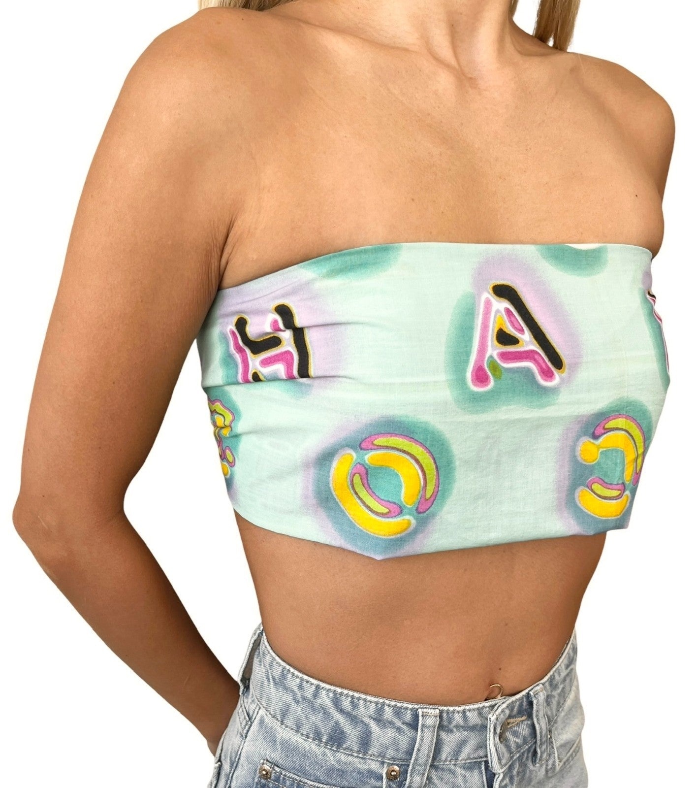 CHANEL Vintage CC Mark Logo Scarf Wrap Mint Green Multicolor Cotton Accessory