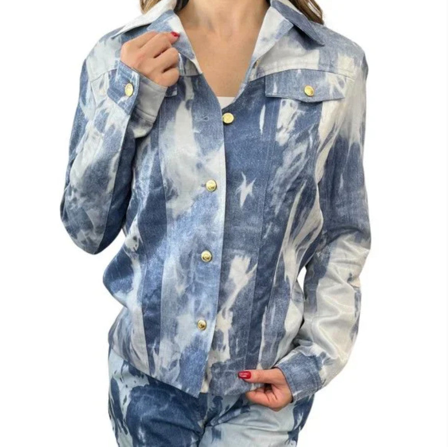 Christian Dior Vintage 2000 Galliano Jacket Pants Set #38 Tie-Dye Blue Gold