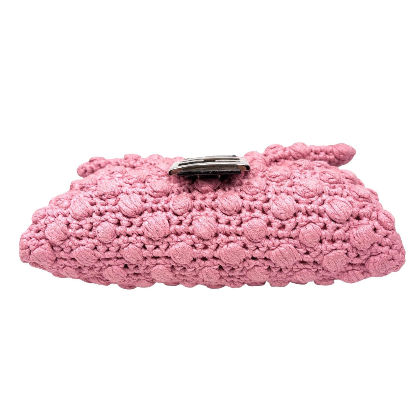 FENDI Vintage FF Logo Crochet Mamma Baguette Shoulder Bag Knit Pink Brown Wool