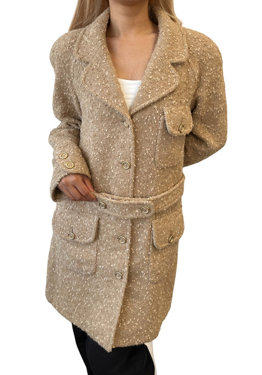 CHANEL Vintage 01A CC Logo Tweed Alpaca Blazer Coat Jacket #38 Light Brown