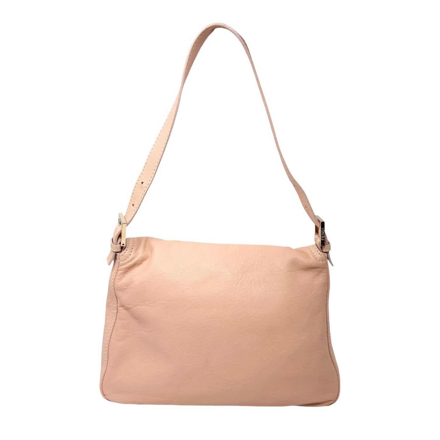 FENDI Vintage FF Logo Mamma Baguette Shoulder Bag Beige Gold Soft Leather