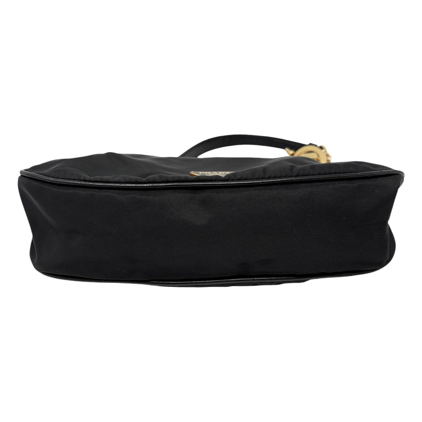PRADA Vintage Mini Shoulder Nylon Bag Handbag Pochette Black Gold Logo