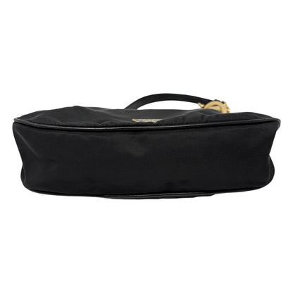 PRADA Vintage Mini Shoulder Nylon Bag Handbag Pochette Black Gold Logo