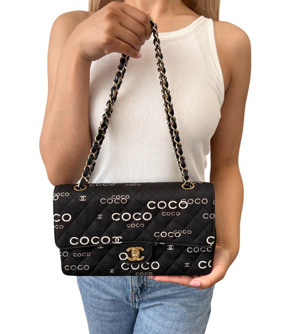 CHANEL Vintage CC Logo Print Turnlock Quilted Chain Shoulder Bag Black 902275