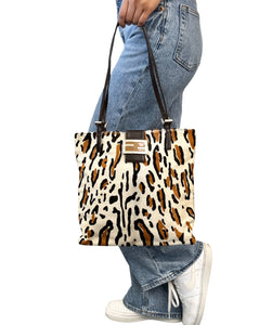 FENDI Vintage FF Logo Mamma Baguette Tote Bag Animal Print White Calf Hair